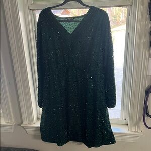 BloomChic Sparkling Dark Green Long Sleeve Dress